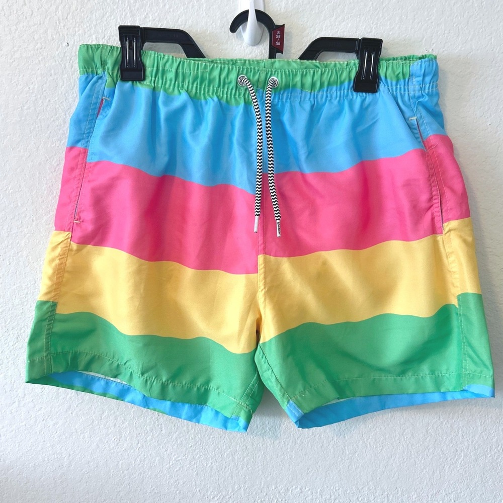 Boardies Apparel Large Multi Color Striped Swim Trunks Board Shorts Retro